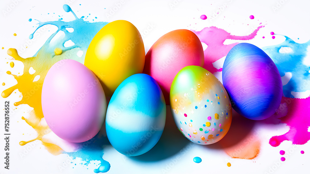 multi-colored Easter eggs on a white background. Easter card