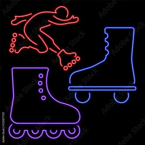 rollers group of neon icons, vector illustration on black background.