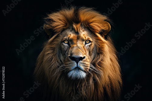 Close up of lion's face with its eyes wide open and its mane fully grown out.