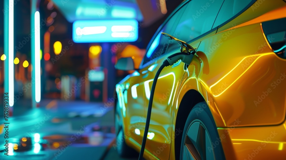 Electric Car Charging at a Power Station