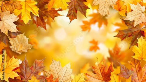 Vibrant autumn orange banner with beautiful background of blurred maple leaves  seasonal concept