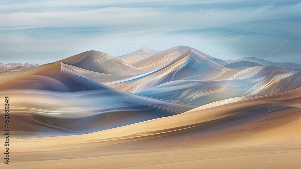 Desert sandy landscape. Camel, drought, lizard, oil, temperature, moisture, rock, gorge, excavation, oasis, heat, mirage, thirst, cactus, caravan, Bedouin, water. Generated by AI - obrazy, fototapety, plakaty 