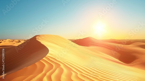 Desert sandy landscape. Camel, water, pyramid, sun, drought, lizard, oil, temperature, moisture, rock, gorge, excavations, oasis, heat, mirage, thirst, cactus, caravan, Bedouin. Generated by AI