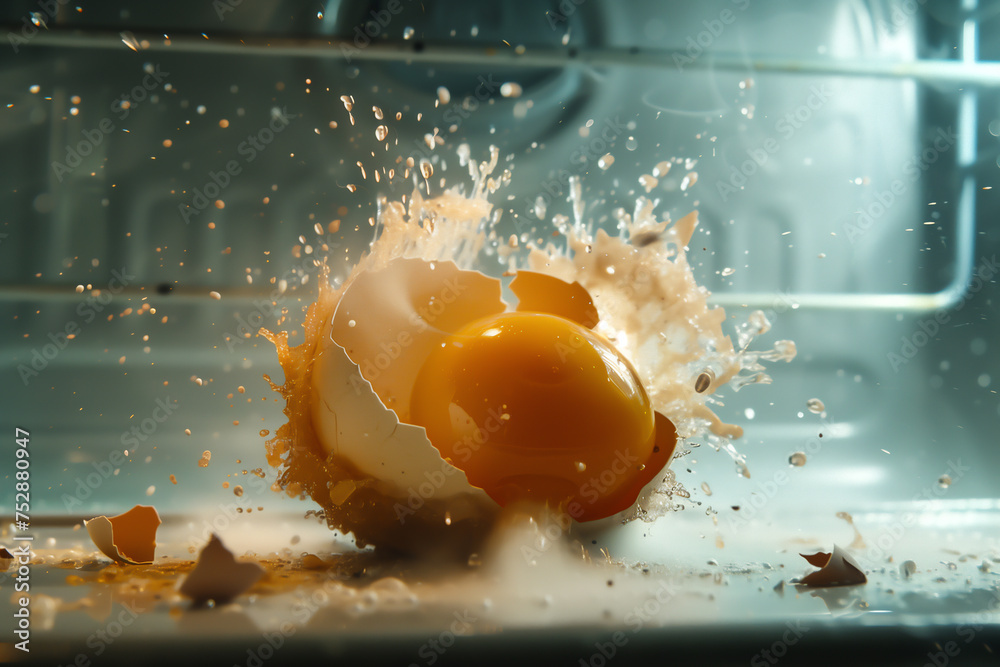 Boiled egg bursting and exploding in a microwave oven while cooking and ...