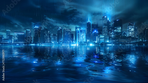 Night cityscape with lights reflected in water