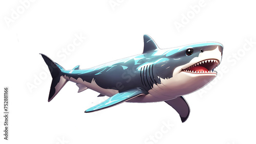 Shark isolated underwater in blue ocean  vector illustration of marine predator swimming alpha channel