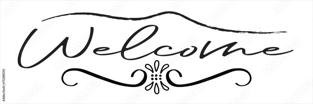 Lettering welcome wrote by brush. Welcome calligraphy. Template for logotype, design, logo, app, UI, badge, card, postcard, photo overlay. Lettering welcome wrote by brush. Welcome calligraphy. Template for logotype, design, logo, app, UI, badge, card, postcard, photo overlay.
