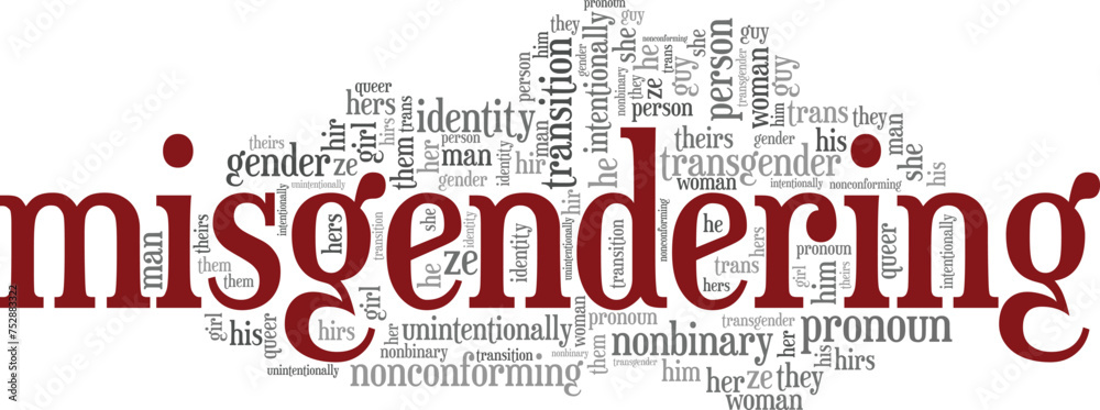 Fototapeta premium Misgendering word cloud conceptual design isolated on white background.