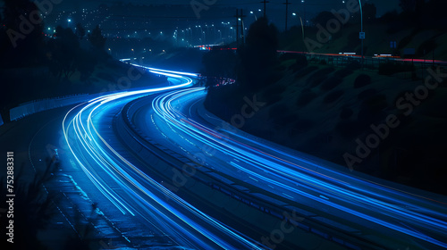Night road lights. Lights of moving cars at night. long exposure photo photo
