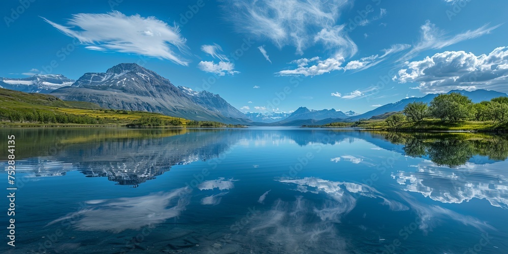 Calm clear lake with beautiful mountain landscape