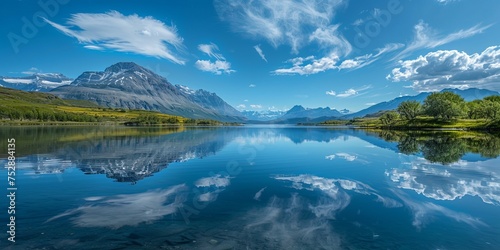 Calm clear lake with beautiful mountain landscape