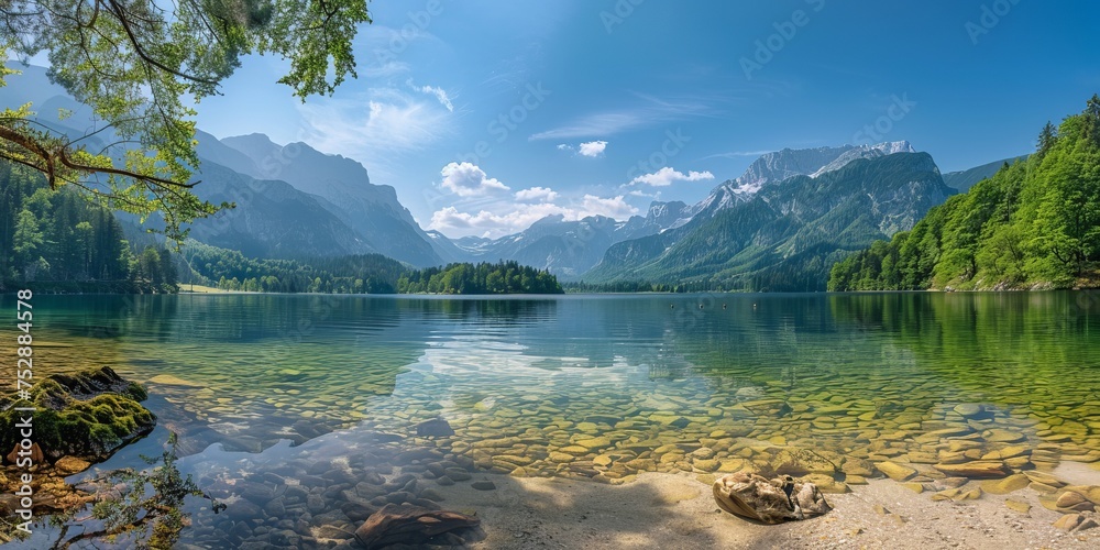 Calm clear lake with beautiful mountain landscape