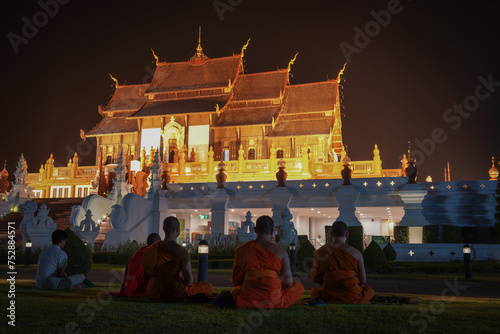 A lot of people come to worship Buddha relics celebration and do candlelight procession  at Hot kham luang royal park rajapruek chiangmai thailand December 5 2024