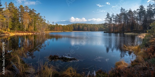 Breathtaking landscape with lake over the forest