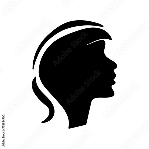 Vector illustration of a woman's face black silhouette on white separate background