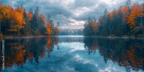 Breathtaking landscape with lake over the forest