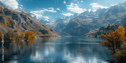 Breathtaking landscape with lake in the beautiful mountains