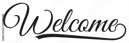 Lettering welcome wrote by brush. Welcome calligraphy. Template for logotype, design, logo, app, UI, badge, card, postcard, photo overlay.