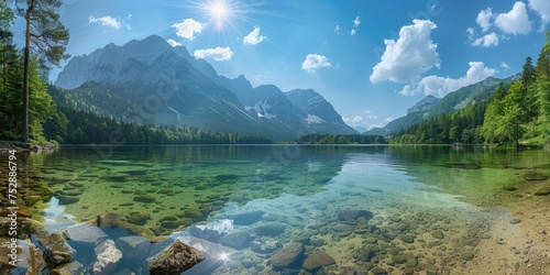 Fototapeta Naklejka Na Ścianę i Meble -  Breathtaking landscape with lake in the beautiful mountains