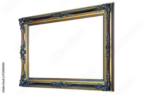 Obraz na płótnie Ornamental wooden gold frame hanged on wood wall. w salonie