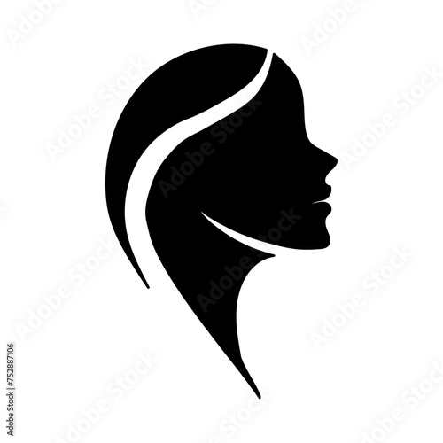 Vector illustration of a woman's face black silhouette on white separate background