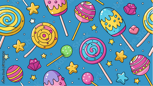 Lollipop doodles seamless patterns for wrapping, textile print background or package design. 