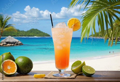 Tropical Spritz cocktail set on beautiful tropical scenery background