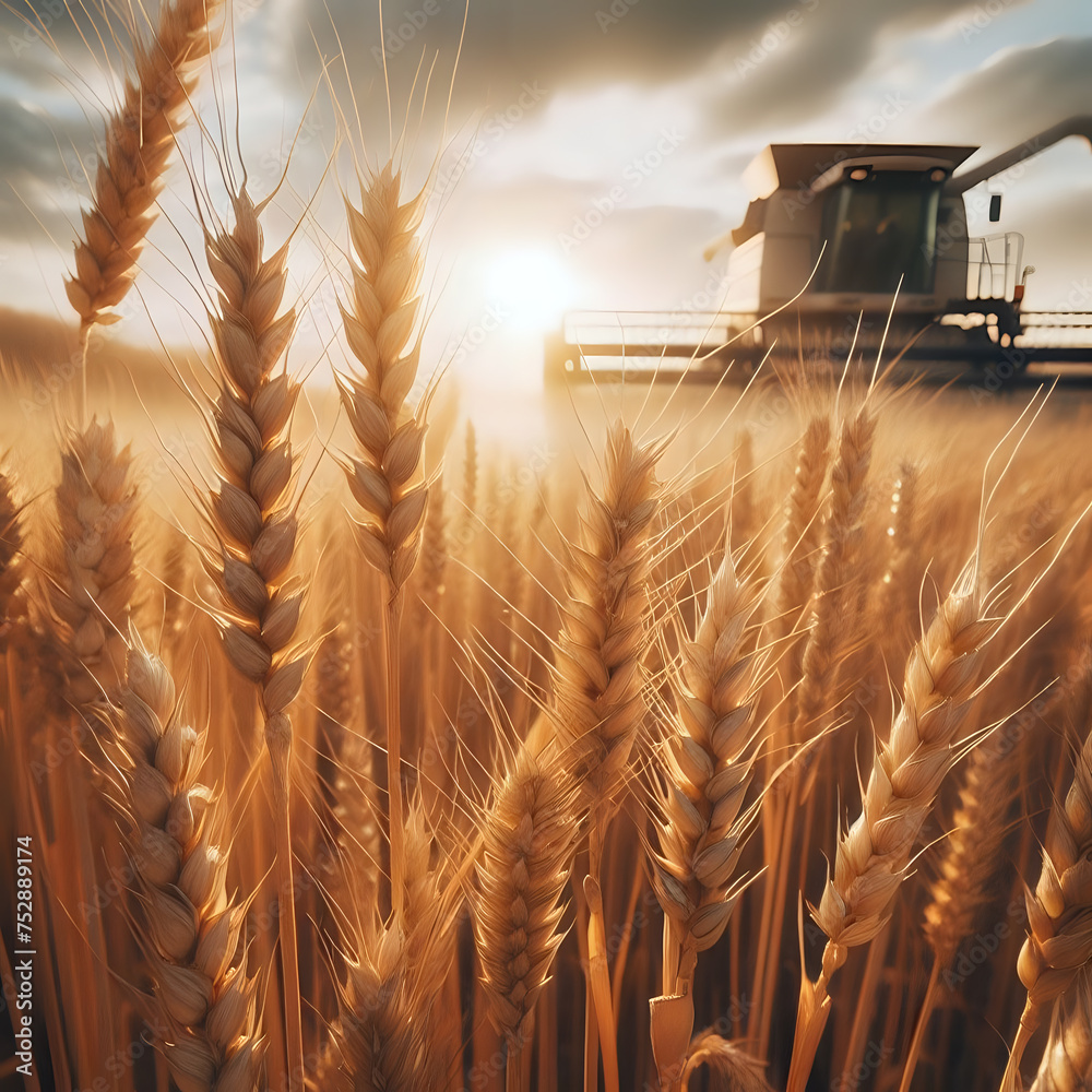 Wheat, harvesting. - obrazy, fototapety, plakaty 
