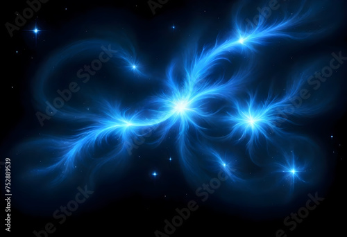 Star shaped blue glowing object, computer generated abstract background, Starry sky, digital drawing