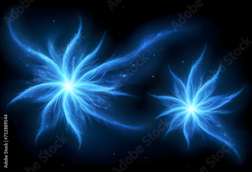 Star shaped blue glowing object, computer generated abstract background, Starry sky, digital drawing