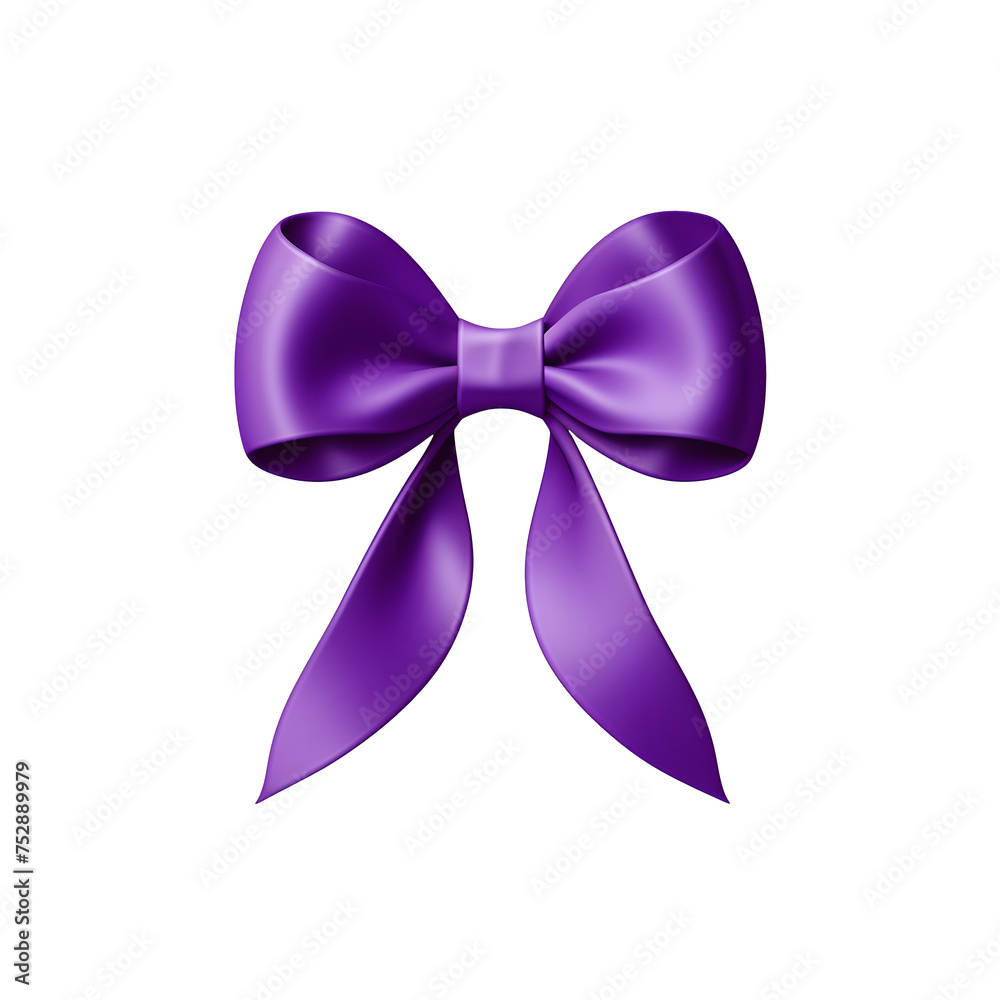 Purple bowknot with ribbon. The gift bow is isolated on a transparent background, an element for posters, cards, brochures, web, stickers, and social media. Generative AI. Purple bowknot with ribbon. The gift bow is isolated on a transparent background, an element for posters, cards, brochures, web, stickers, and social media. Generative AI.