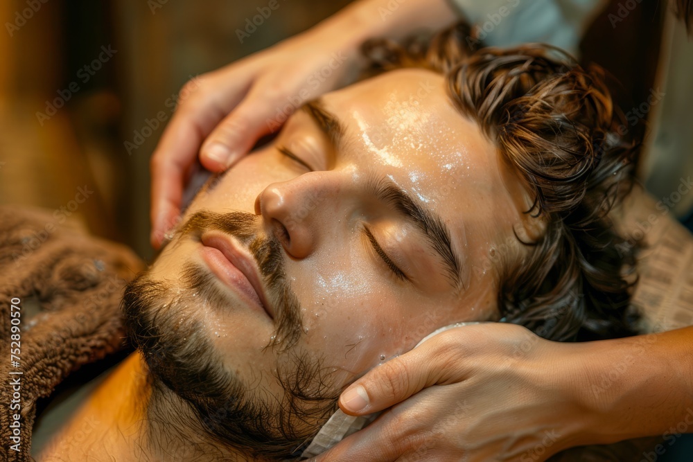 Naklejka premium Professional spa treatment Head massage for rejuvenation and wellness