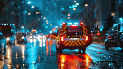 Paramedics helping in an accident happened in night photo