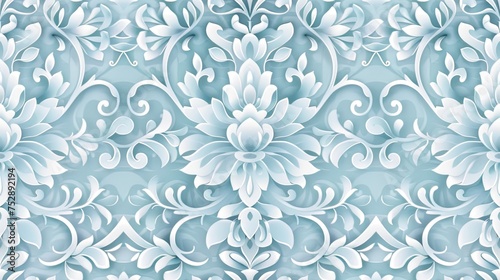 a seamless wallpaper art featuring complex floral patterns in shades of white and aquamarine. SEAMLESS PATTERN