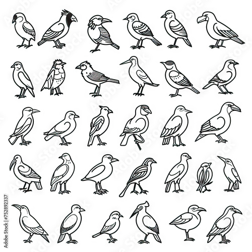 Wallpaper Mural Avian Adventure - Birds from Every Continent. Sticker Collection. Multiple. Vector Icon Illustration. Icon Concept Isolated Premium Vector. Line Art. Black Outline. White Background. Torontodigital.ca