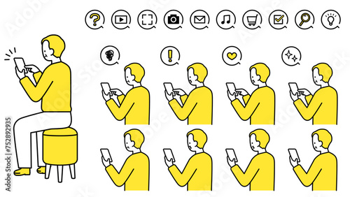 スマートフォンを操作する年配男性　バリエーション.