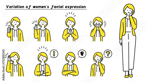 若い女性 上半身・表情バリエーション.