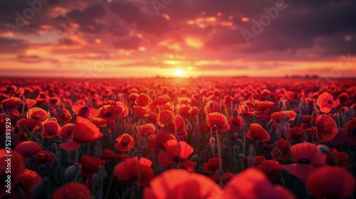 Person Standing in Field of Red Flowers