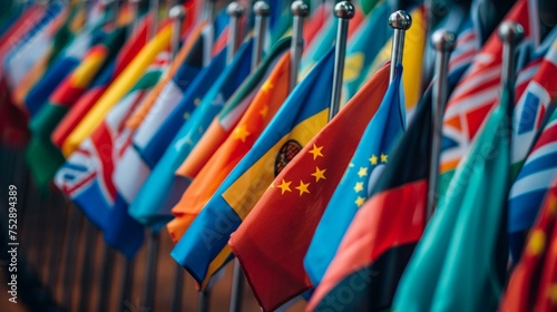 Multilingual support agent, flags of the world, cultural connection in service
