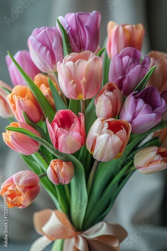 Bouquet of Tulips in Vase on Table