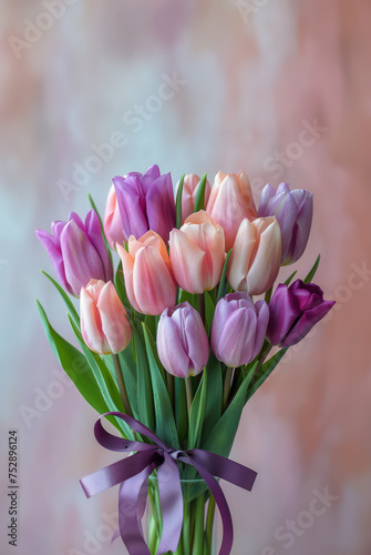 Bouquet of Tulips in Vase on Table