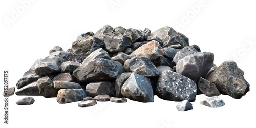 Scattered pile of stones ground on white or transparent backgrounds 3d render png