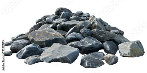 Scattered pile of stones ground on white or transparent backgrounds 3d render png