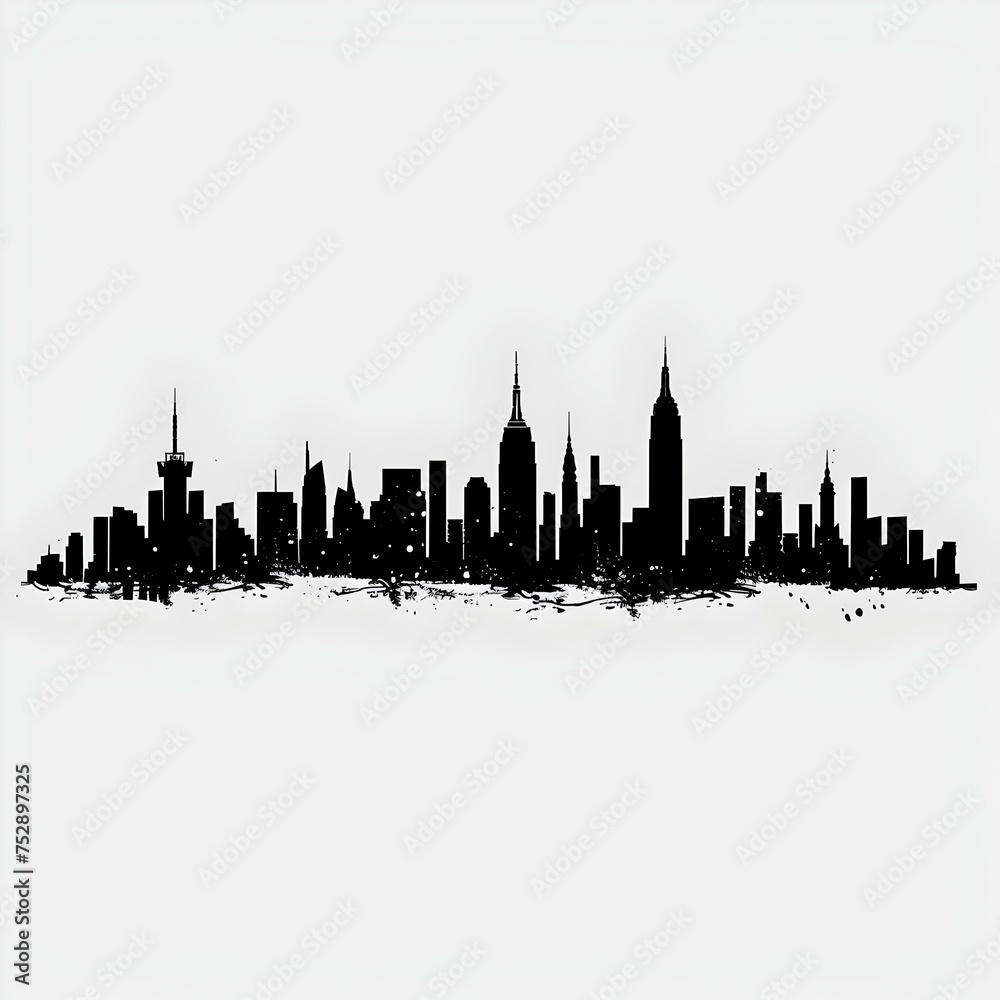 Stylish New York City Skyline in Black and White, To provide an eye-catching and versatile visual representation of New York City for various