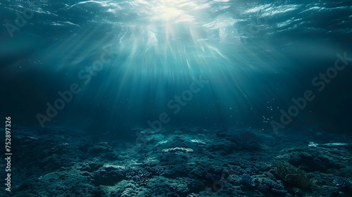 Sunlight Beams on Coral Reef Underwater, To showcase the beauty and diversity of underwater marine life, and the impact of sunlight on the ocean floor