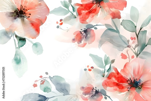 Watercolor Floral Illustration in Red and Blue, To provide an eye-catching and unique design element for home decor, websites, or printed materials photo
