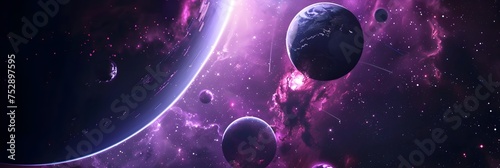 Purple Galactic Wallpaper with Planets and Stars, To provide a visually stunning and unique wallpaper that showcases a surreal purple galaxy with photo