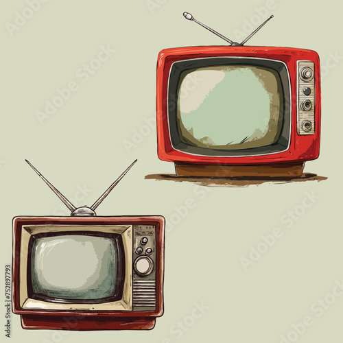 Retro television set. Front and perspective view. Vector realistic volumetric illustration.