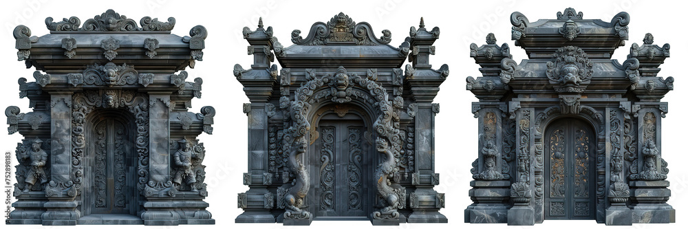 Bali Temple Stone Gate Isolated on Transparent Background ,generative ai