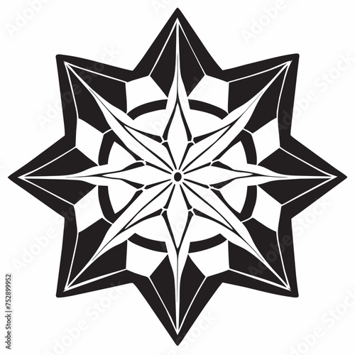 black and white snowflake shape that radiates outward, like a star stellar plates are hexagonal plates that have bumps or simple, unbranched arms, vector illustration line art photo